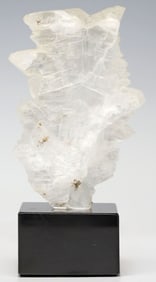GEOLOGICAL FISHTAIL SELENITE SPECIMEN ON MARBLE BASE