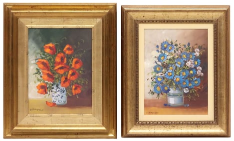 (2) SIGNED VANDELLI ITALIAN SCHOOL OIL PAINTINGS, STILL LIFE WITH FLOWERS