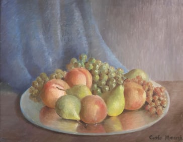 CARLO MONTI (ITALIAN, B.1928) OIL PAINTING, STILL LIFE WITH FRUIT
