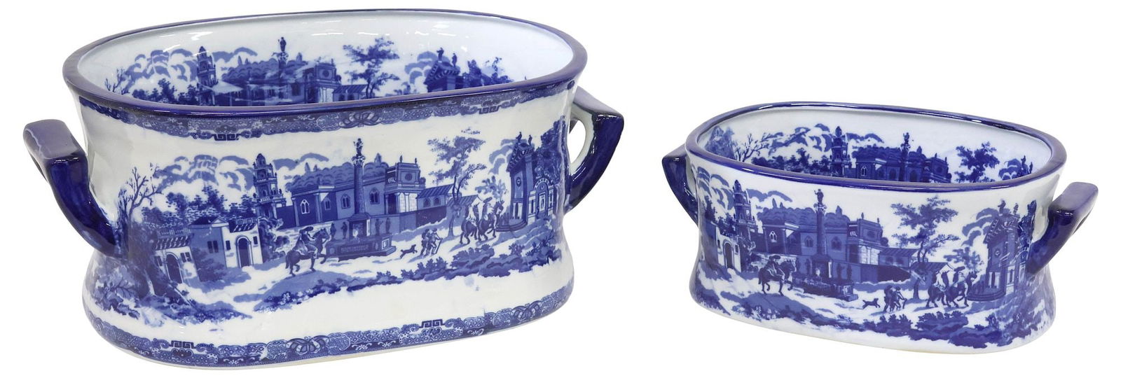 (2) BLUE & WHITE TRANSFERWARE STREET SCENE FOOTBATHS (1 of 6)