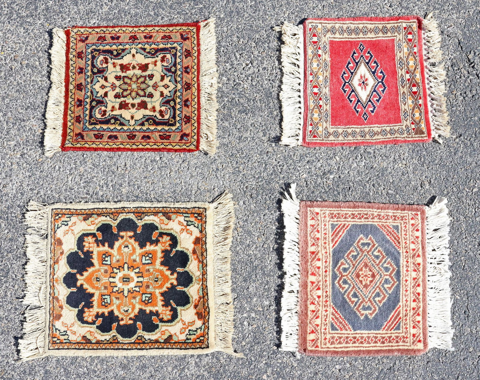 (4) HAND-TIED MINIATURE RUGS, LARGEST: 2'2" X 1'0.5" (1 of 6)