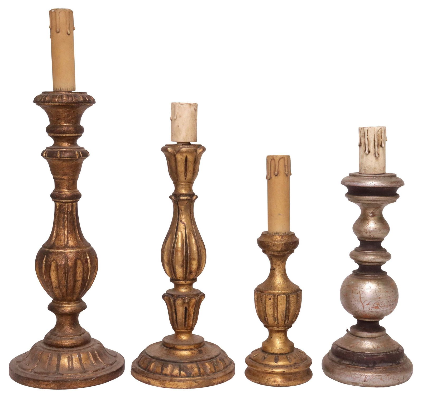 (4) ITALIAN GILTWOOD ECCLESIASTICAL CANDLESTICK 1-LIGHT TABLE LAMPS (1 of 2)