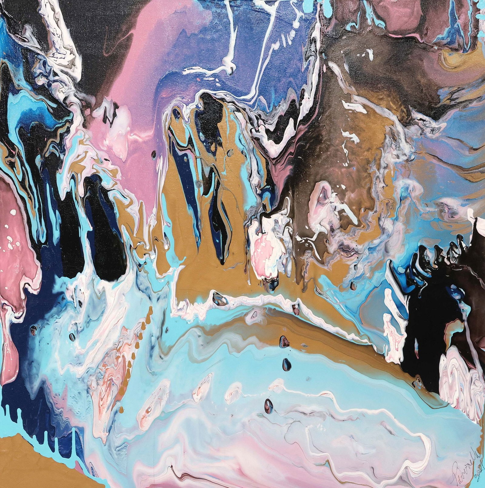 PETRONELLA GREER (B.1945) PAINTING, 'THE FUTURE WE ENTER,' 36" X 36": Gallery-wrapped acrylic on canvas painting, "The Future We Enter," signed Petronella (Petronella Greer, Texas, b.1945) and dated 2021 lower right, titled on back stretcher, accompanied by certificate