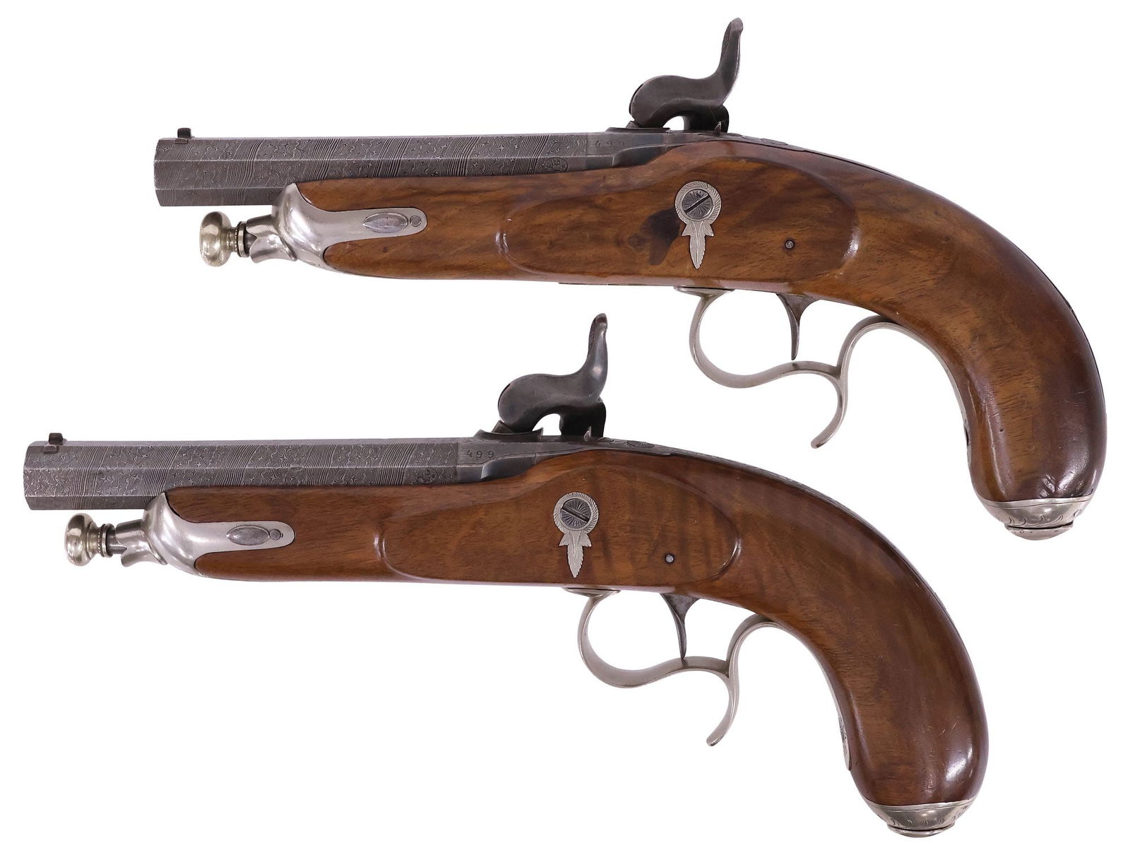 MATCHED PAIR BELGIUM PERCUSSION PISTOLS, 19TH C. - 3