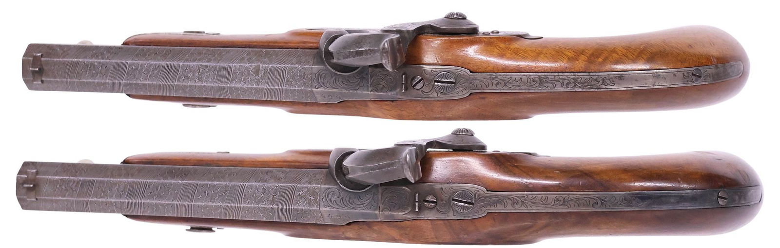 MATCHED PAIR BELGIUM PERCUSSION PISTOLS, 19TH C. - 4