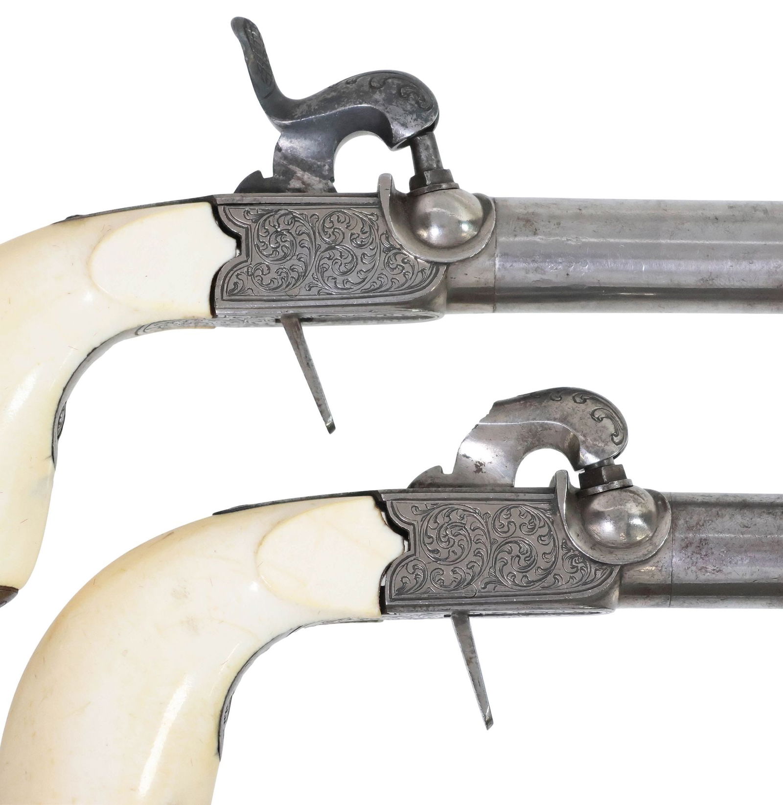 MATCHED PAIR BELGIUM PERCUSSION PISTOLS, TEXAS RESIDENTS ONLY (1 of 14)
