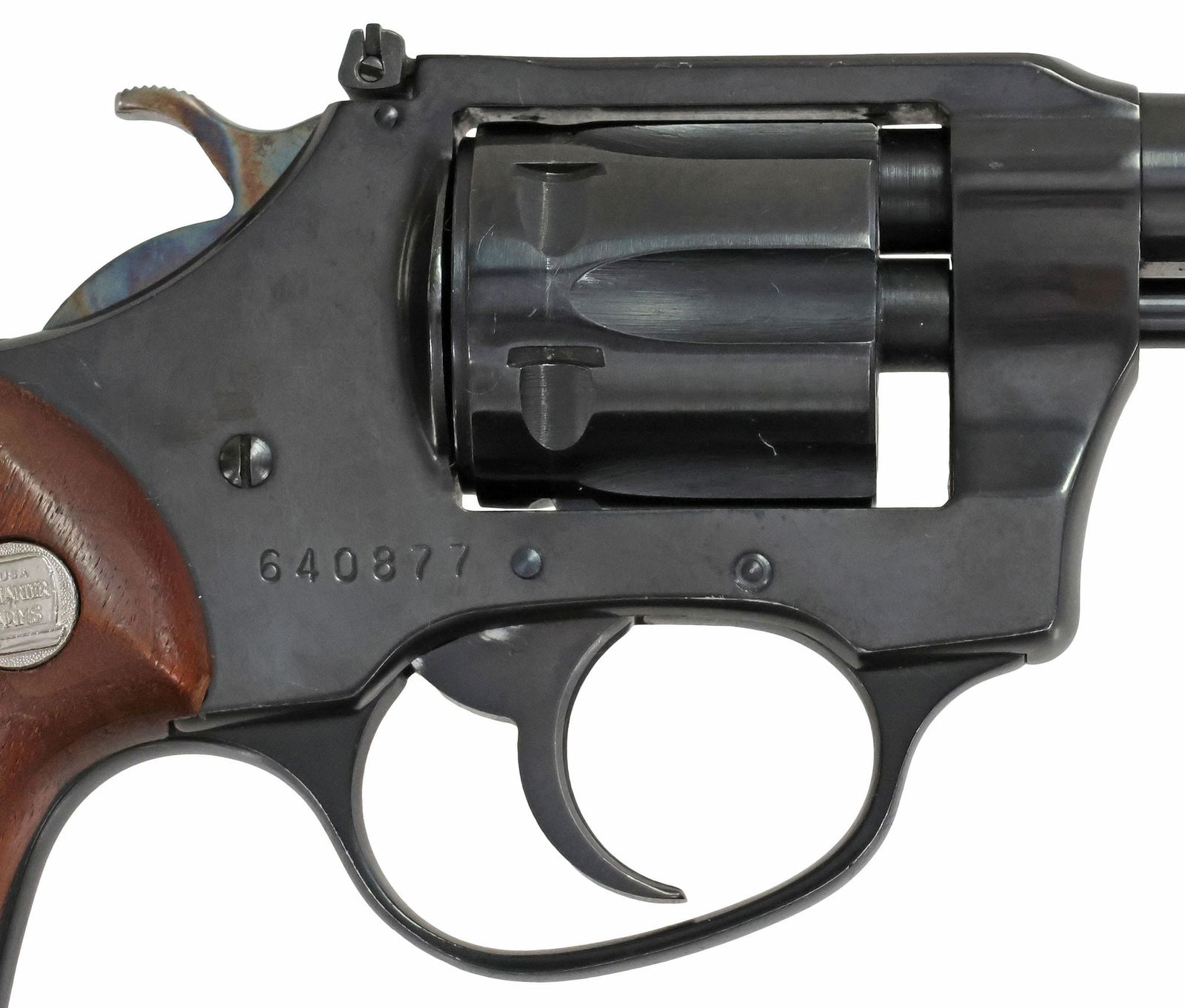 CHARTER ARMS PATHFINDER .22 REVOLVER: Charter Arms Pathfinder Revolver, double action, .22 caliber, 3" barrel, ramp blade front sight, adjustable rear sight, six round swingout cylinder, wood logo grips, finish good, action good, bore