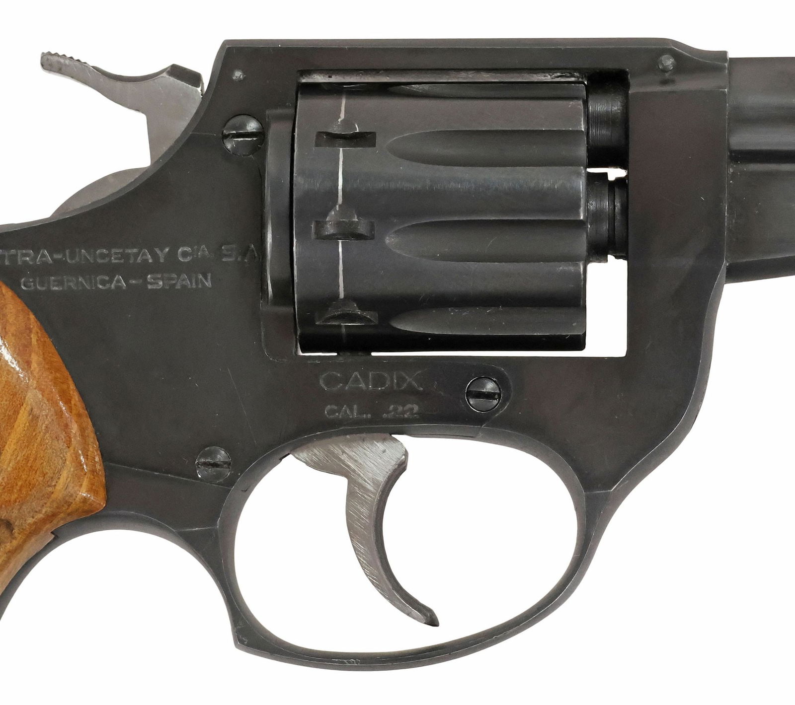 ASTRA .22 REVOLVER, 2" BARREL, 9 ROUND CYLINDER: Astra, Spain Cadix Revolver, double action, .22 caliber, blue finish, 2" barrel, ramp front sight, grooved top strap rear sight, 9 round swing out fluted cylinder, silver tone trigger and hammer,