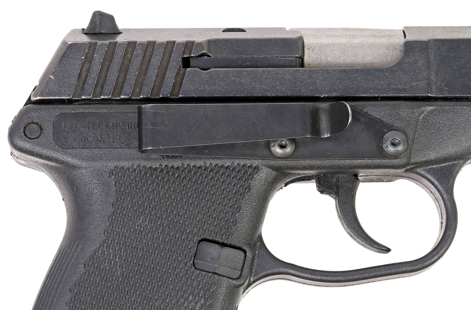 KEL-TEC P11 DA PISTOL, 9MM LUGER: Kel-Tec P11 Pistol, Double Action, 9mmLuger caliber, 3" barrel, white dot front and rear sights, belt clip, polymer black finish, checkered grips, 10 round detachable magazine, comes with Kel Tec