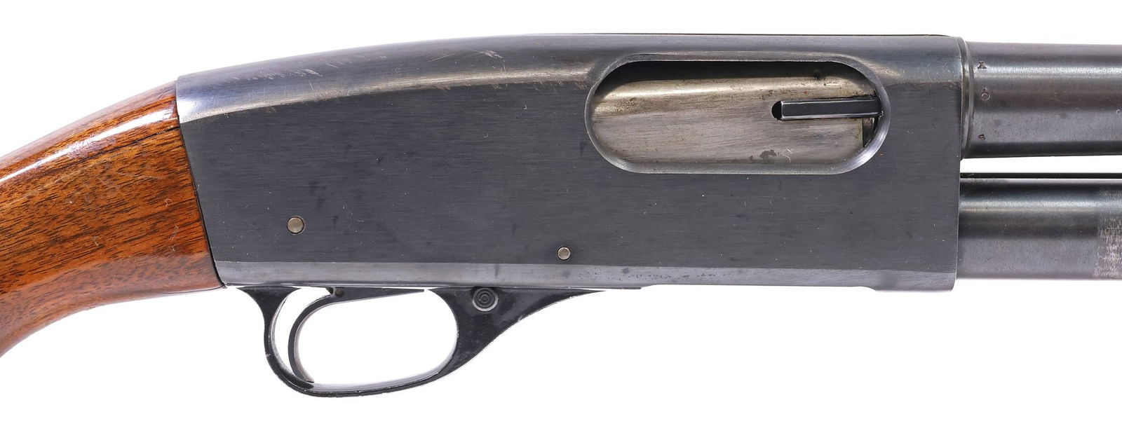NOBLE MFG. MODEL 6D PUMP 12 GAUGE SHOTGUN: Noble Mfg. Co. (1946-1971), Model 60D Shotgun, slide action, 12 gauge, 19.5" barrel, bead front sight, tubular magazine, sling swivel, safety at trigger guard, hardwood stock, grooved forearm, sling