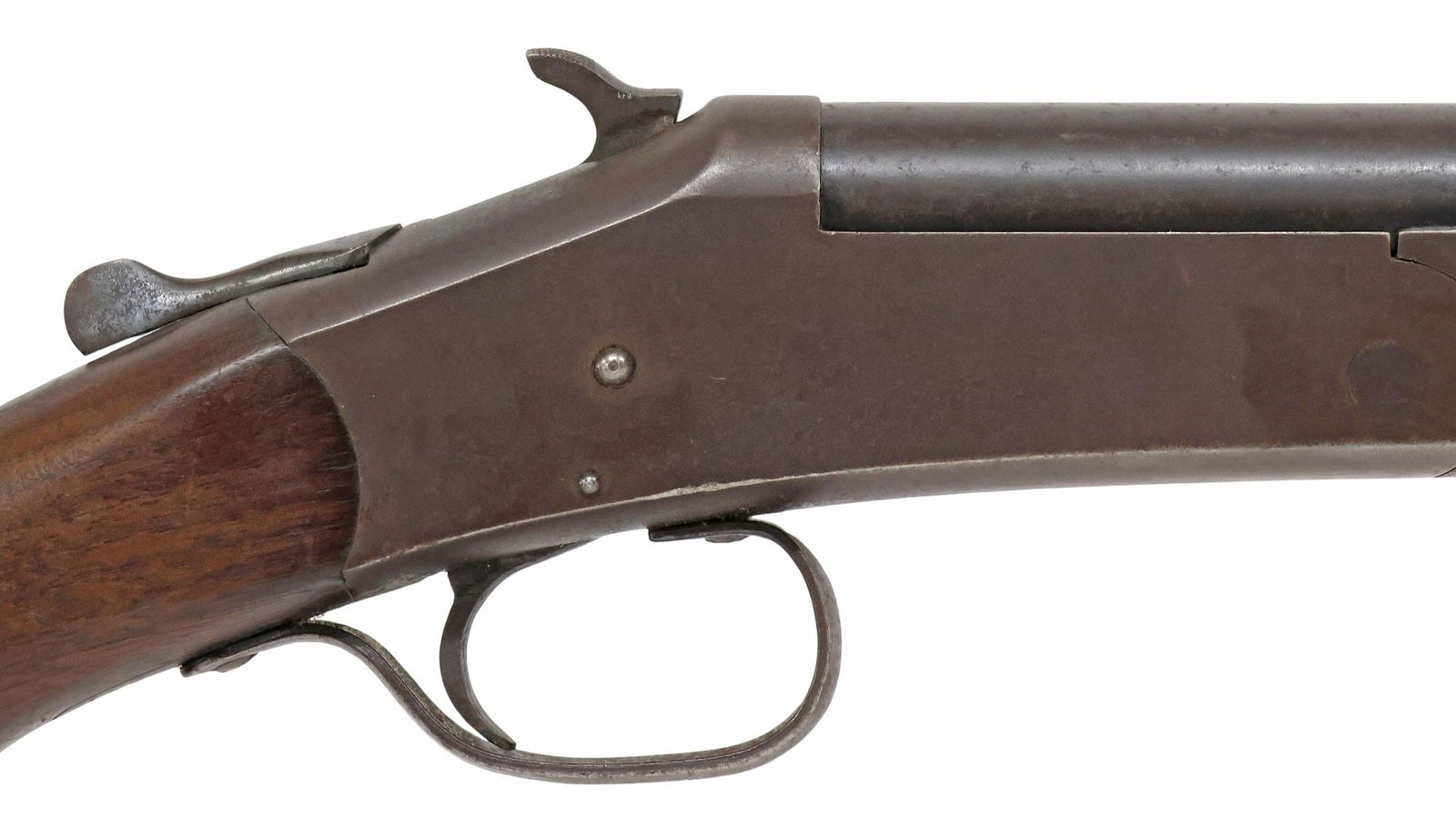 EVER BEST 12 GAUGE SINGLE SHOTGUN, STEVENS ARMS: Ever Best shotgun likely by Stevens Arms & Tool Company, single shot, 12 gauge, 30" barrel, bead front sight, exposed hammer, hardwood stock, wood with light scratching, barrel with evidence