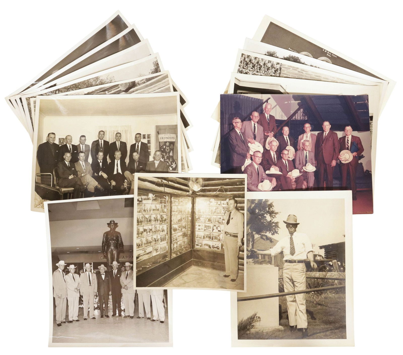 (14) TEXAS RANGER FORMAL AND INFORMAL PHOTOS: (lot of 14) Texas Ranger formal and informal photos: (1) photo of a 1975 Christmas card showing members of Ranger Company B including Capt. G.W. Burks who in 1974 participated in taking back Huntsvill