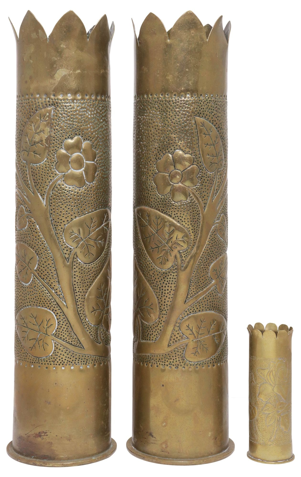 (3) FRENCH WWI-ERA TRENCH ART ARTILLERY SHELL VASES (1 of 3)