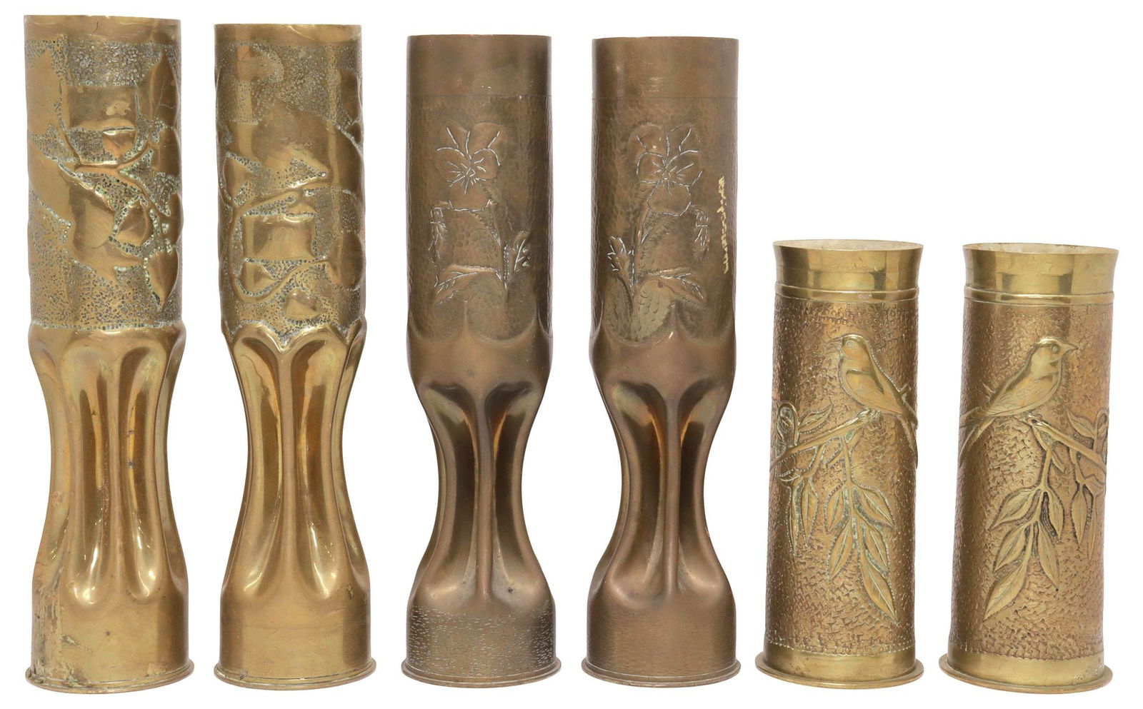 (6) FRENCH WWI-ERA TRENCH ART ARTILLERY SHELL VASES (1 of 3)