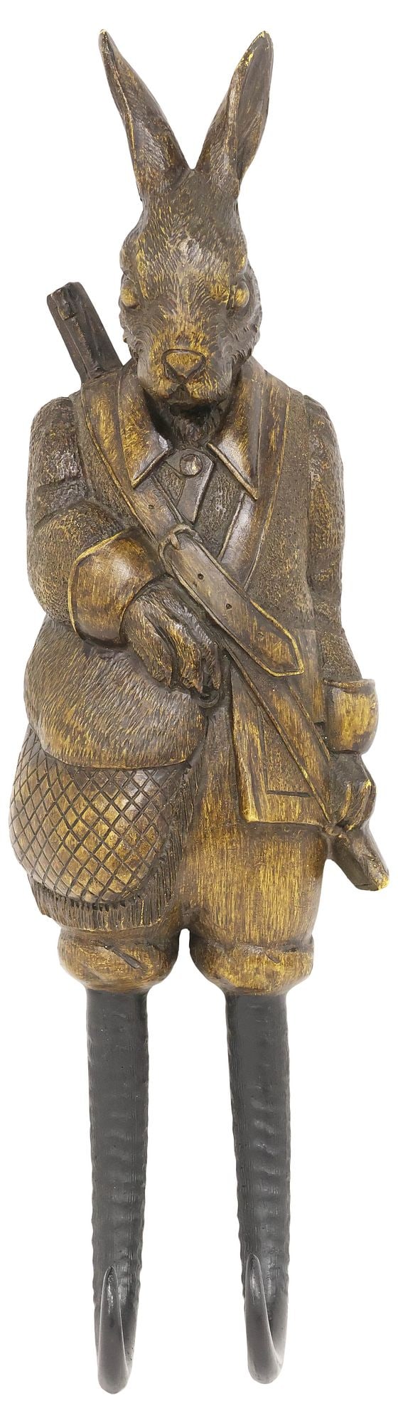 BLACK FOREST STYLE CAST RABBIT-FORM WALL-MOUNT COAT HOOK - 2