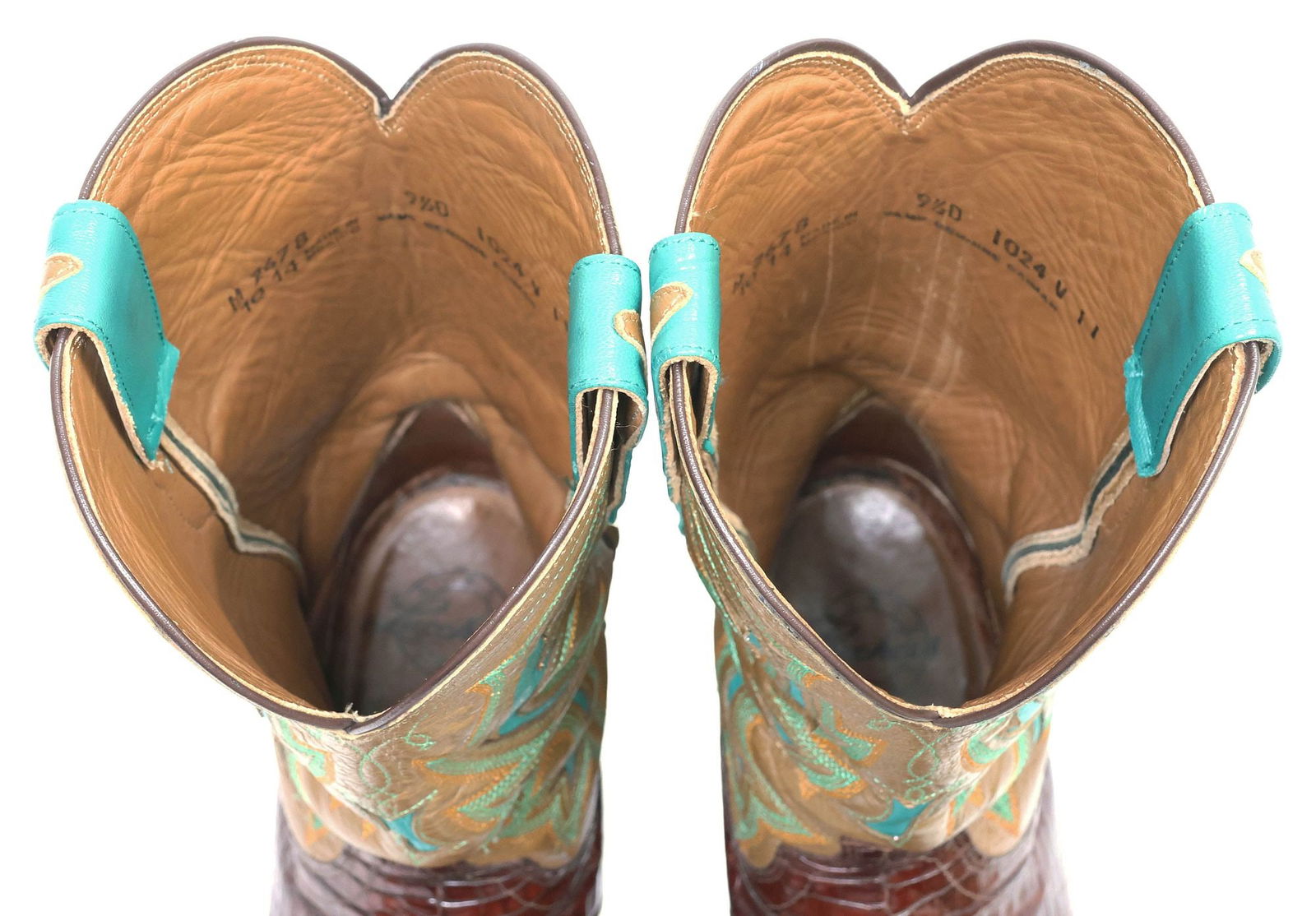 (PAIR) MEN'S LUCCHESE ROWDY CAIMAN STITCHED LEATHER COWBOY BOOTS - 4