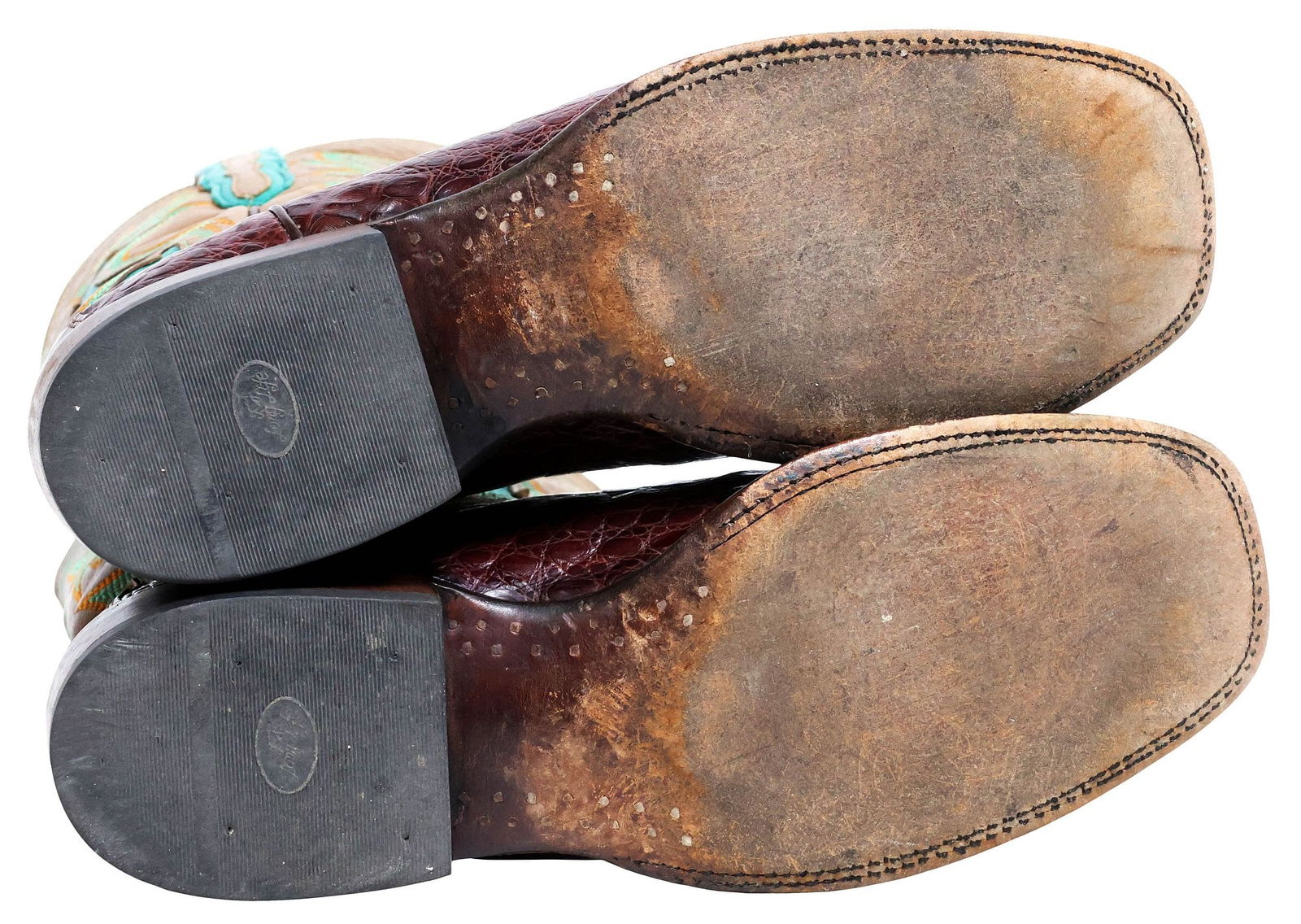 (PAIR) MEN'S LUCCHESE ROWDY CAIMAN STITCHED LEATHER COWBOY BOOTS - 7