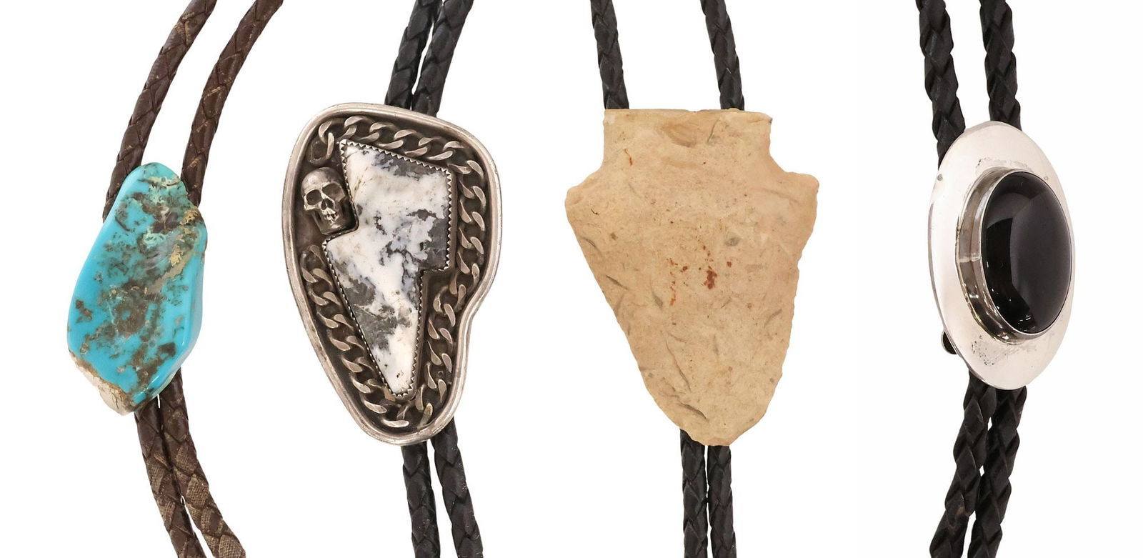 (3) NATIVE AMERICAN NAVAJO & ZUNI SILVER & GEMSTONE BOLO TIES (1 of 7)
