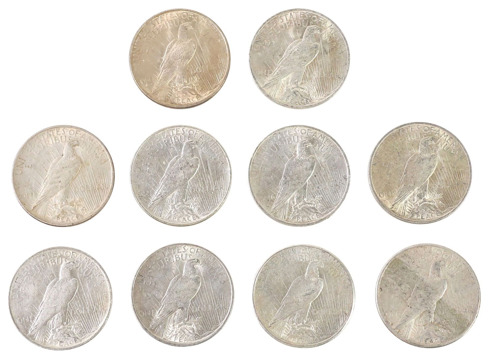 (10) U.S. PEACE SILVER DOLLARS - 2