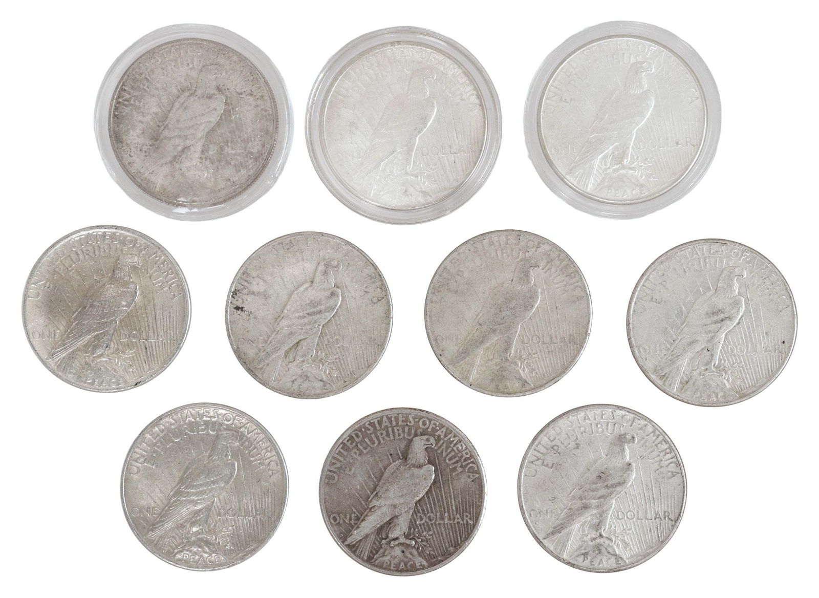 (10) U.S. PEACE SILVER DOLLARS - 2