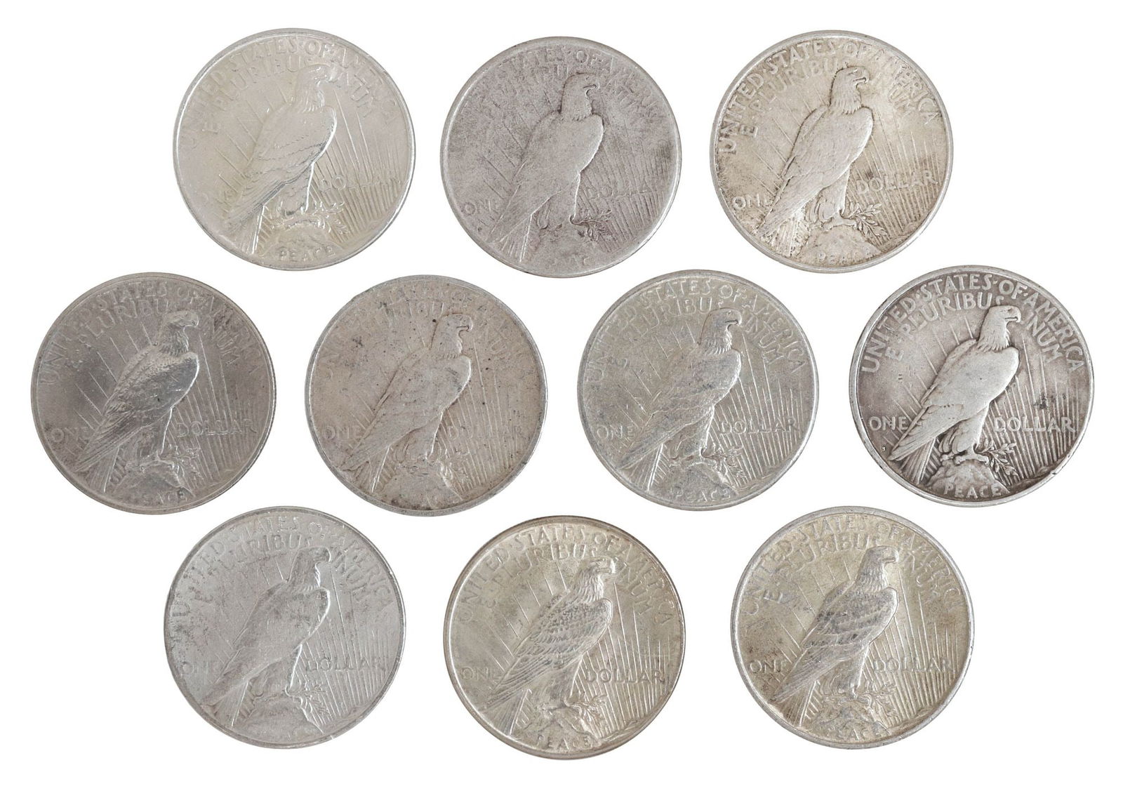 (10) U.S. PEACE SILVER DOLLARS - 2