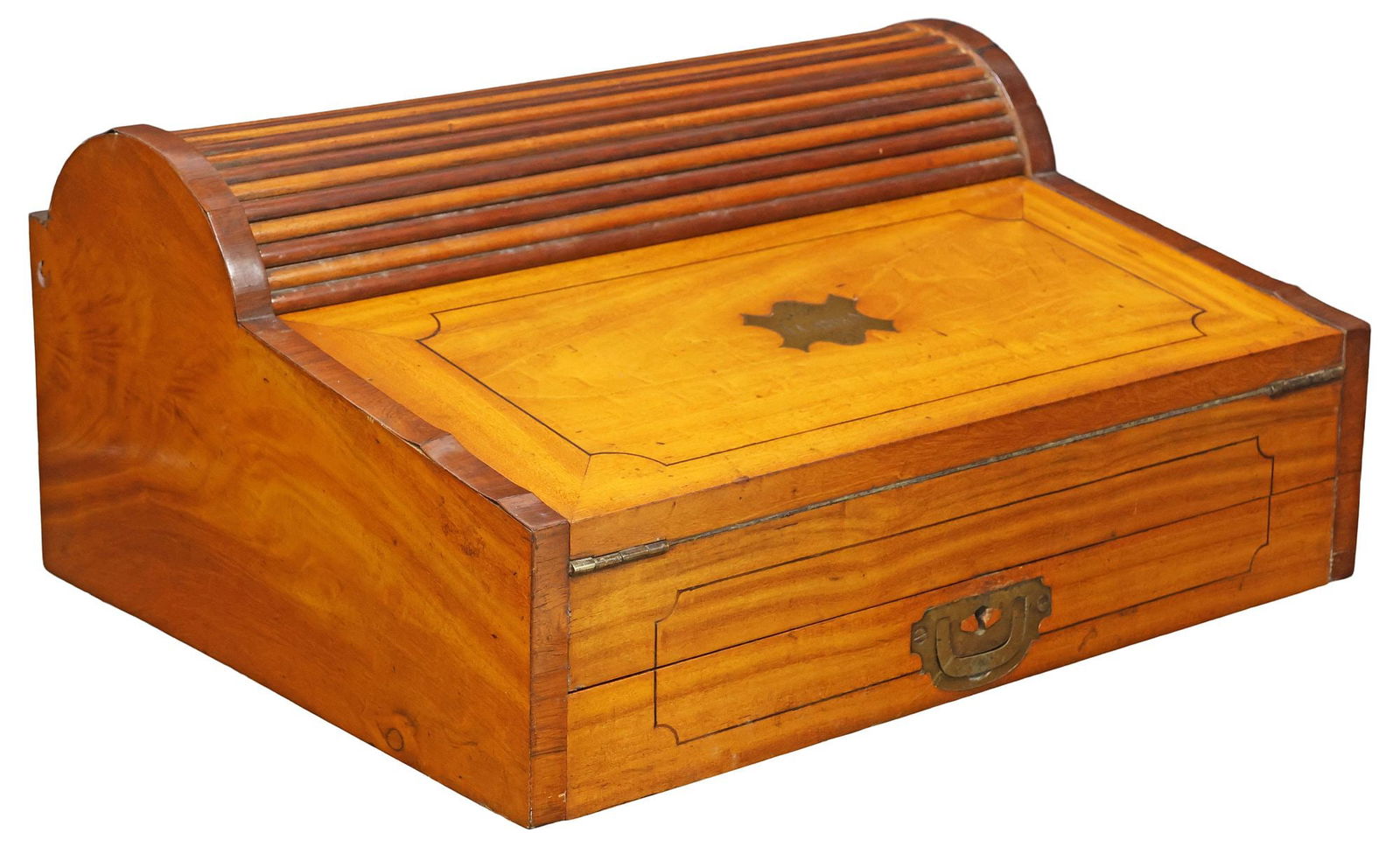 EXCEPTIONAL ENGLISH CAMPHOR WOOD TAMBOUR WRITING SLOPE / TRAVEL DESK (1 of 7)