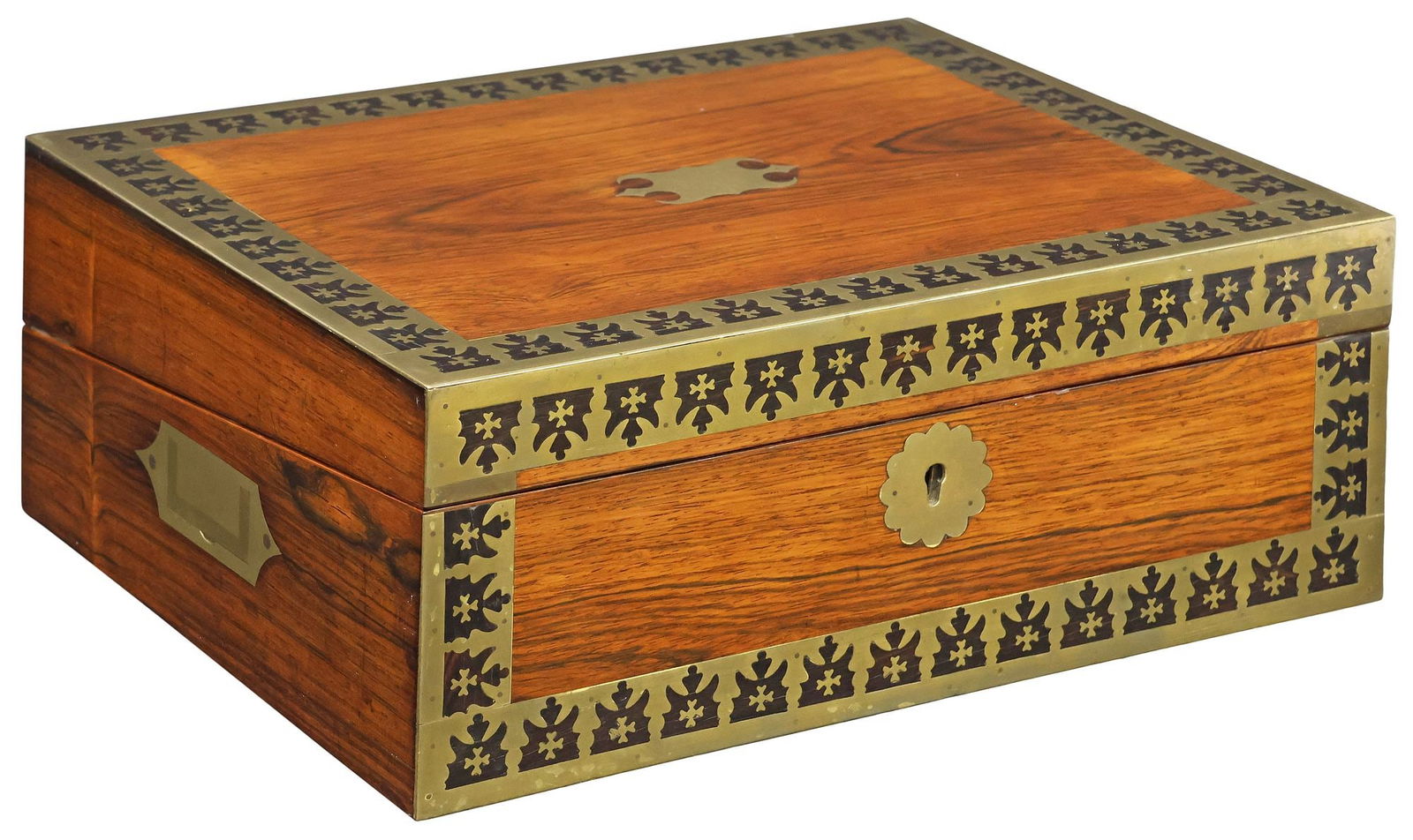 ENGLISH REGENCY BRASS-BOUND ROSEWOOD WRITING SLOPE / TRAVEL DESK (1 of 7)