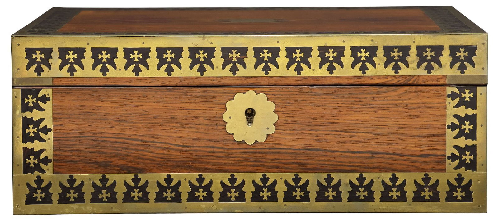 ENGLISH REGENCY BRASS-BOUND ROSEWOOD WRITING SLOPE / TRAVEL DESK - 2