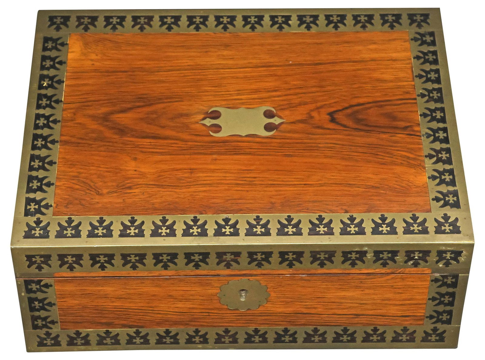 ENGLISH REGENCY BRASS-BOUND ROSEWOOD WRITING SLOPE / TRAVEL DESK - 3