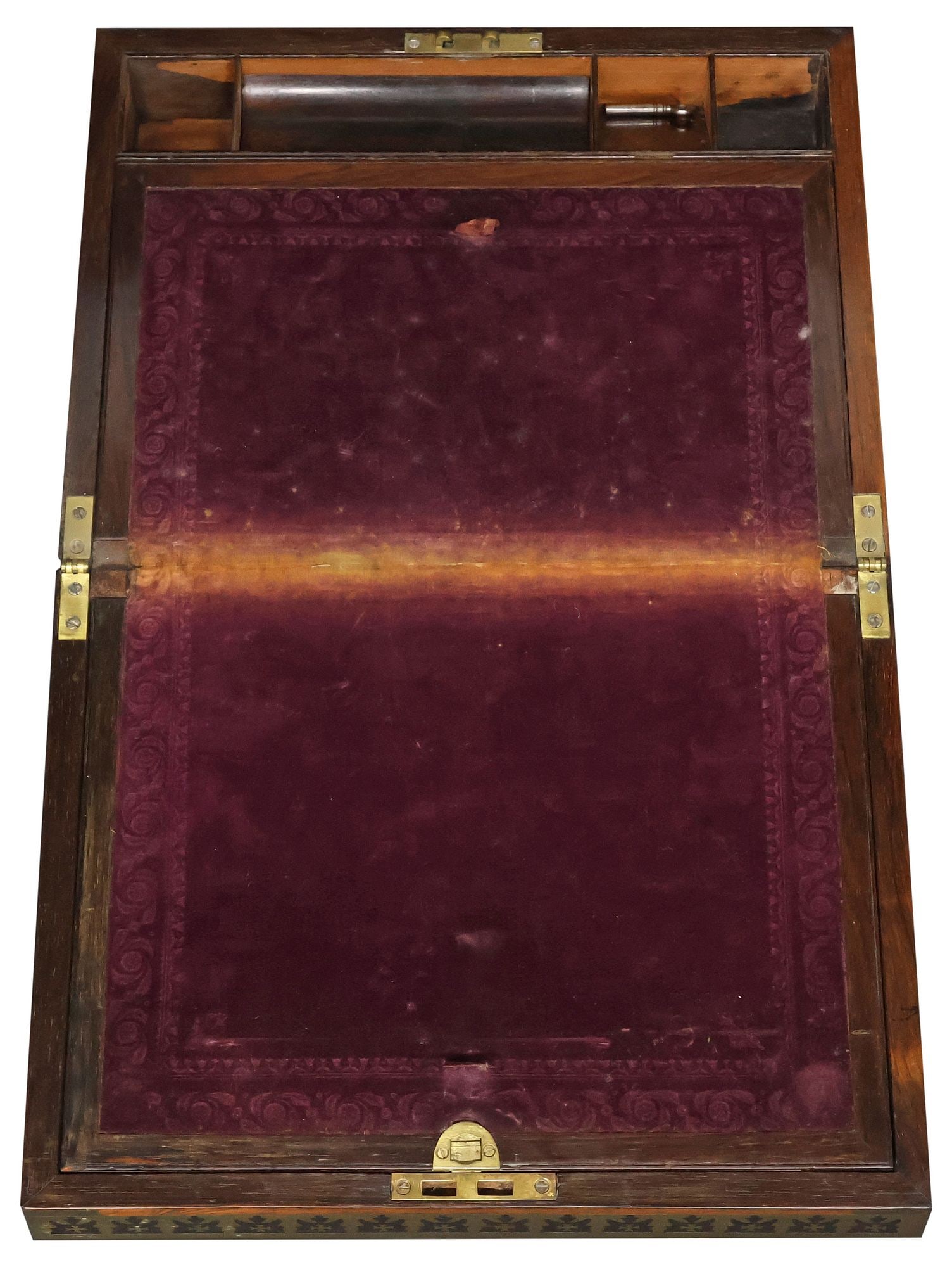 ENGLISH REGENCY BRASS-BOUND ROSEWOOD WRITING SLOPE / TRAVEL DESK - 4