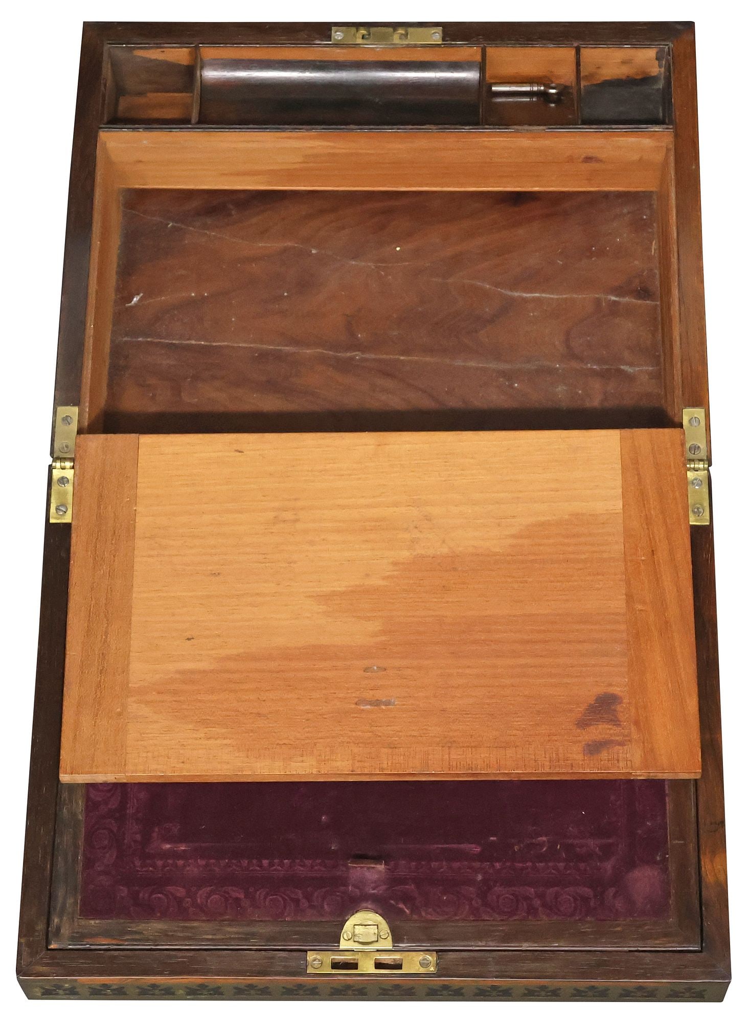 ENGLISH REGENCY BRASS-BOUND ROSEWOOD WRITING SLOPE / TRAVEL DESK - 6