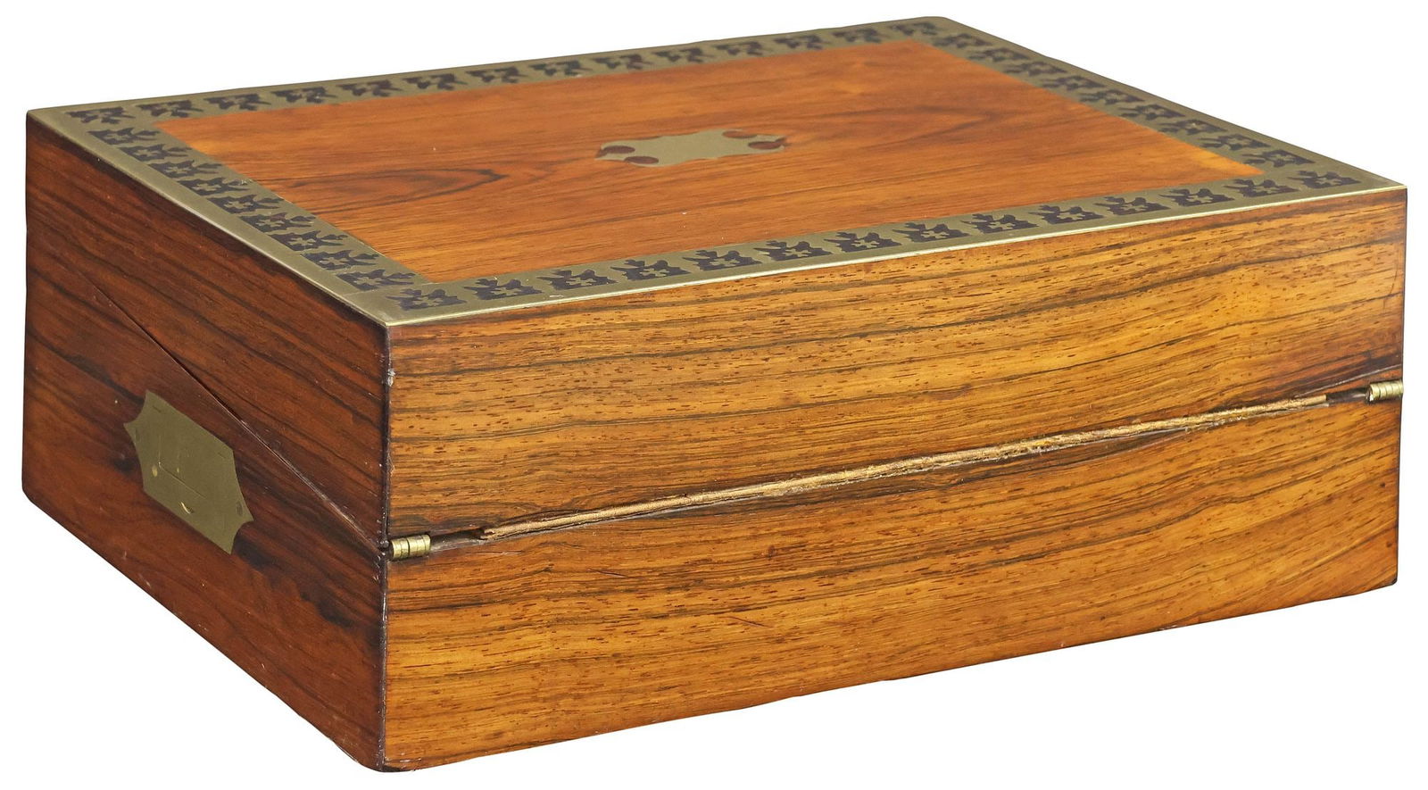 ENGLISH REGENCY BRASS-BOUND ROSEWOOD WRITING SLOPE / TRAVEL DESK - 7