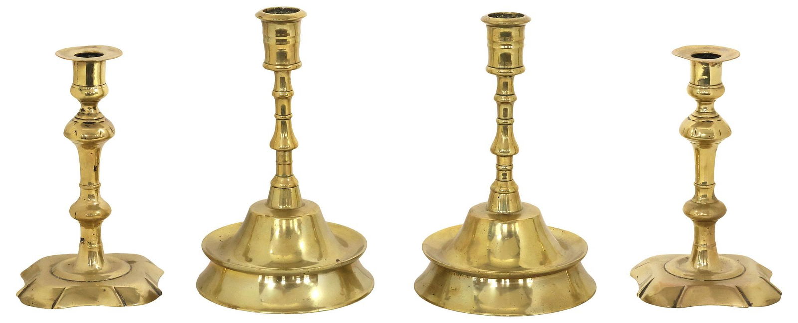 (4) ENGLISH GEORGIAN PERIOD TURNED-FORM BRASS CANDLESTICKS (1 of 4)