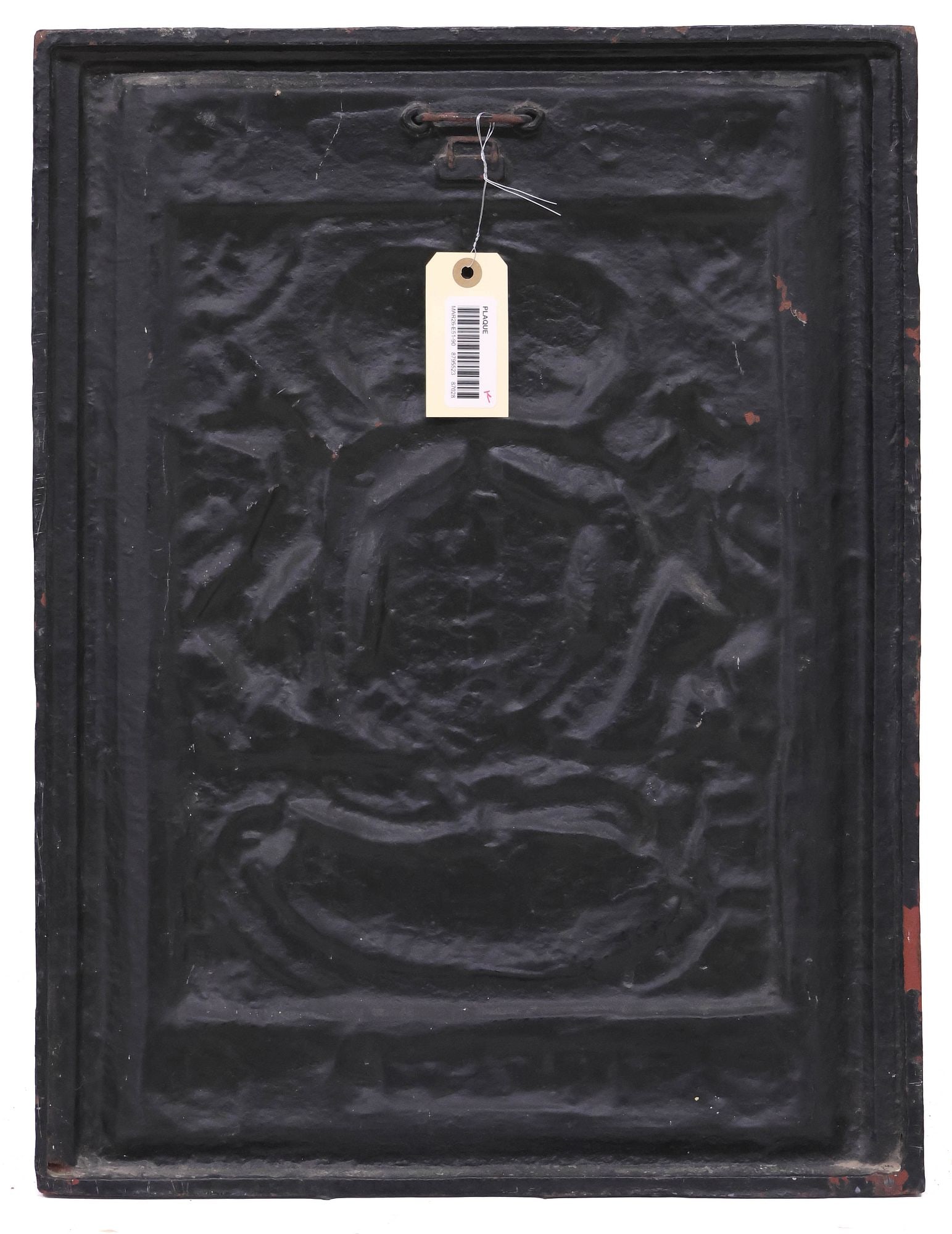 ENGLISH VICTORIAN ARMORIAL CAST IRON FIRE BACK PANEL / FIREPLACE PLAQUE - 2