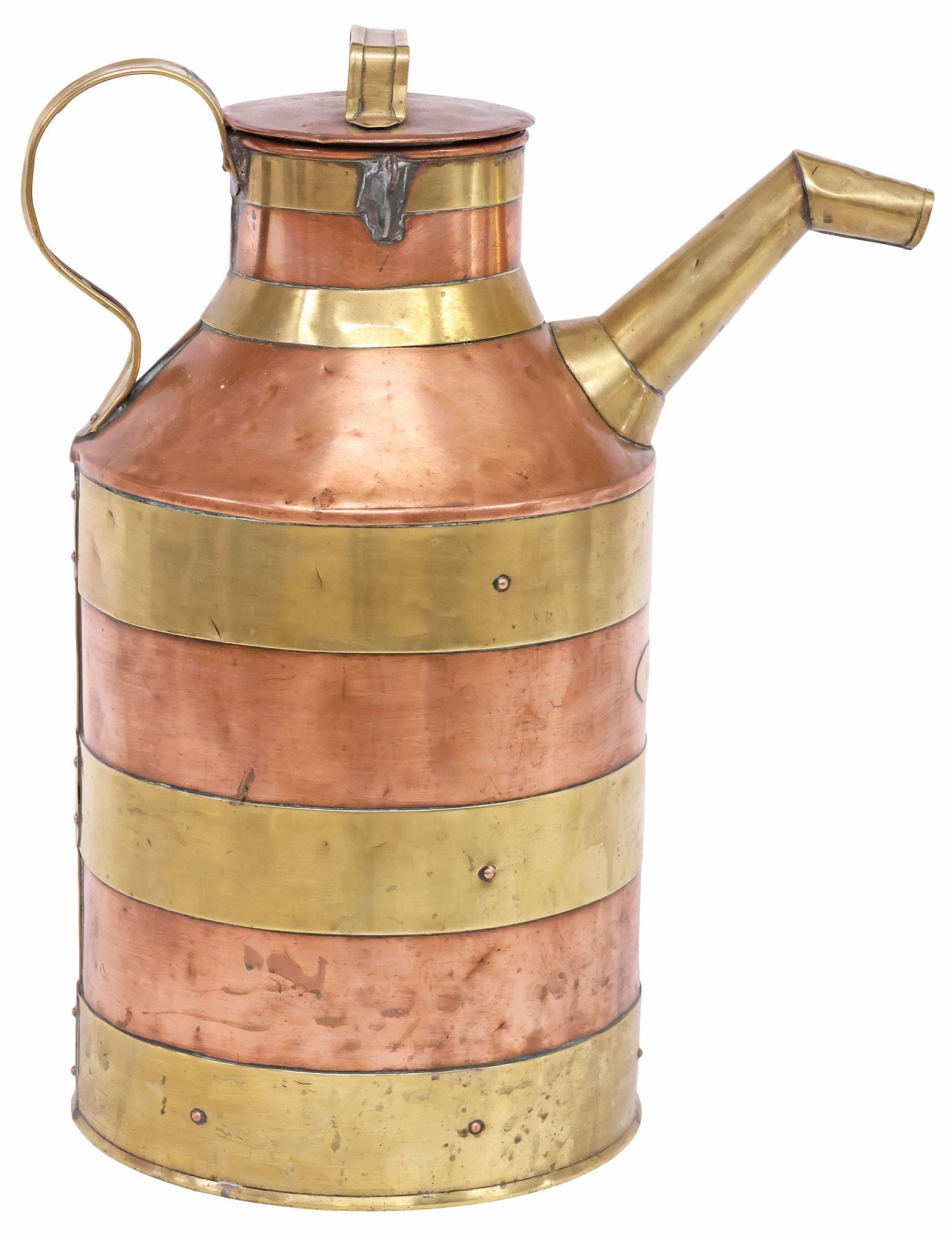 LARGE ENGLISH BRASS & COPPER MILK JUG/ PITCHER, 18.75"H (1 of 6)