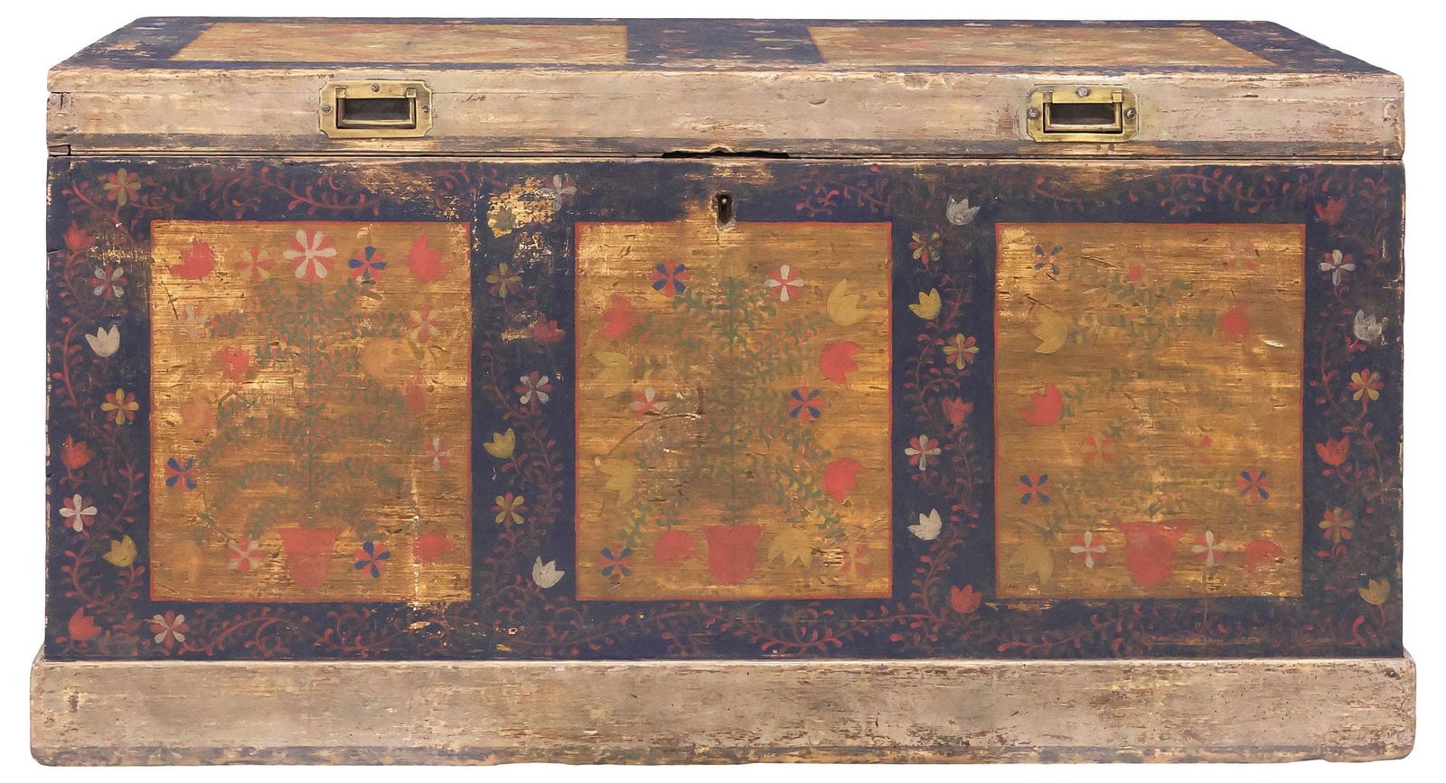 LARGE EASTERN EUROPEAN POLYCHROME PAINTED WEDDING TRUNK - 2