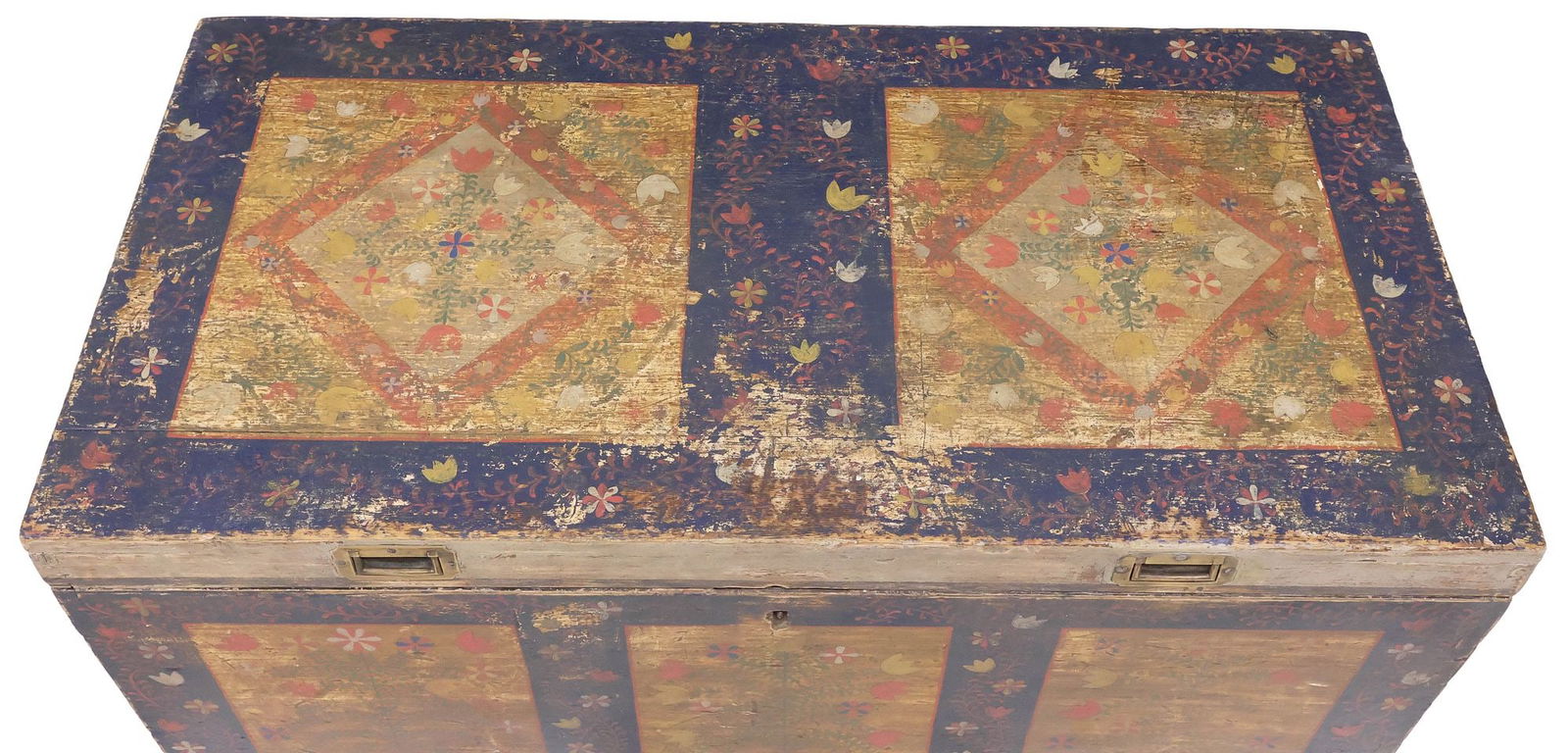 LARGE EASTERN EUROPEAN POLYCHROME PAINTED WEDDING TRUNK - 3