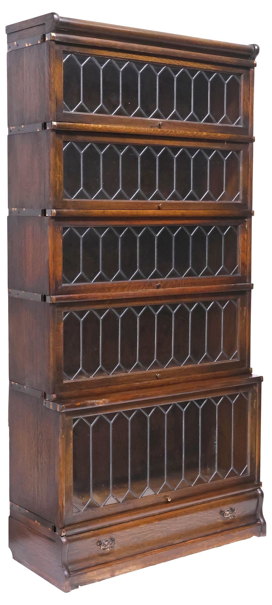 GLOBE-WERNICKE OAK & LEADED GLASS 5-STACK BARRISTER BOOKCASE (1 of 6)