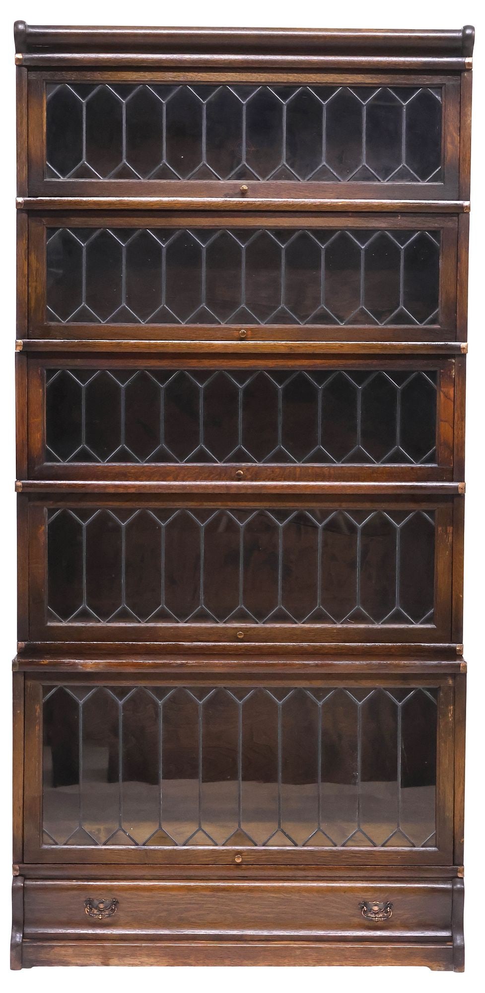 GLOBE-WERNICKE OAK & LEADED GLASS 5-STACK BARRISTER BOOKCASE - 2