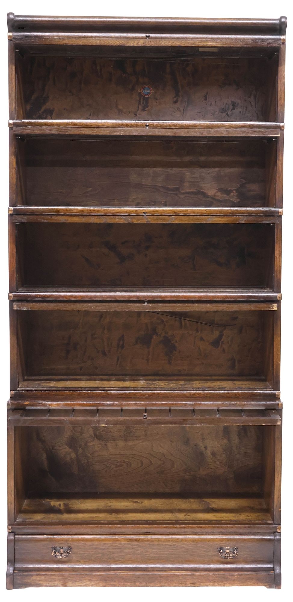 GLOBE-WERNICKE OAK & LEADED GLASS 5-STACK BARRISTER BOOKCASE - 3