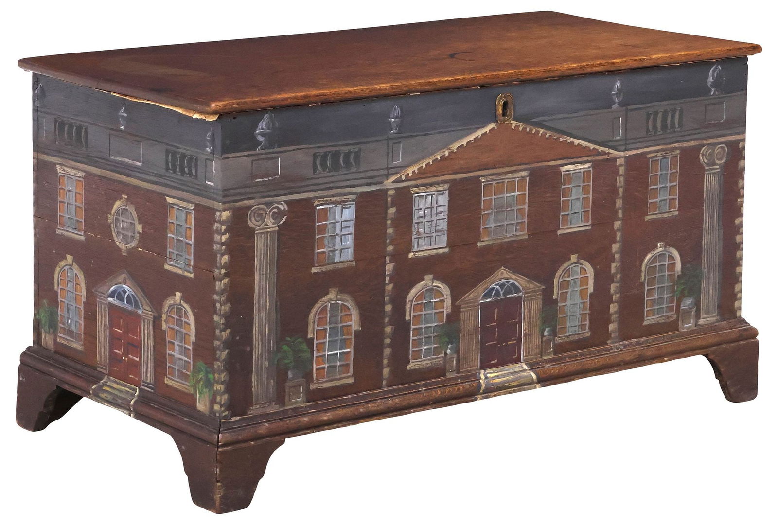 ENGLISH PAINT-DECORATED HOUSE FACADE OAK BLANKET CHEST (1 of 5)