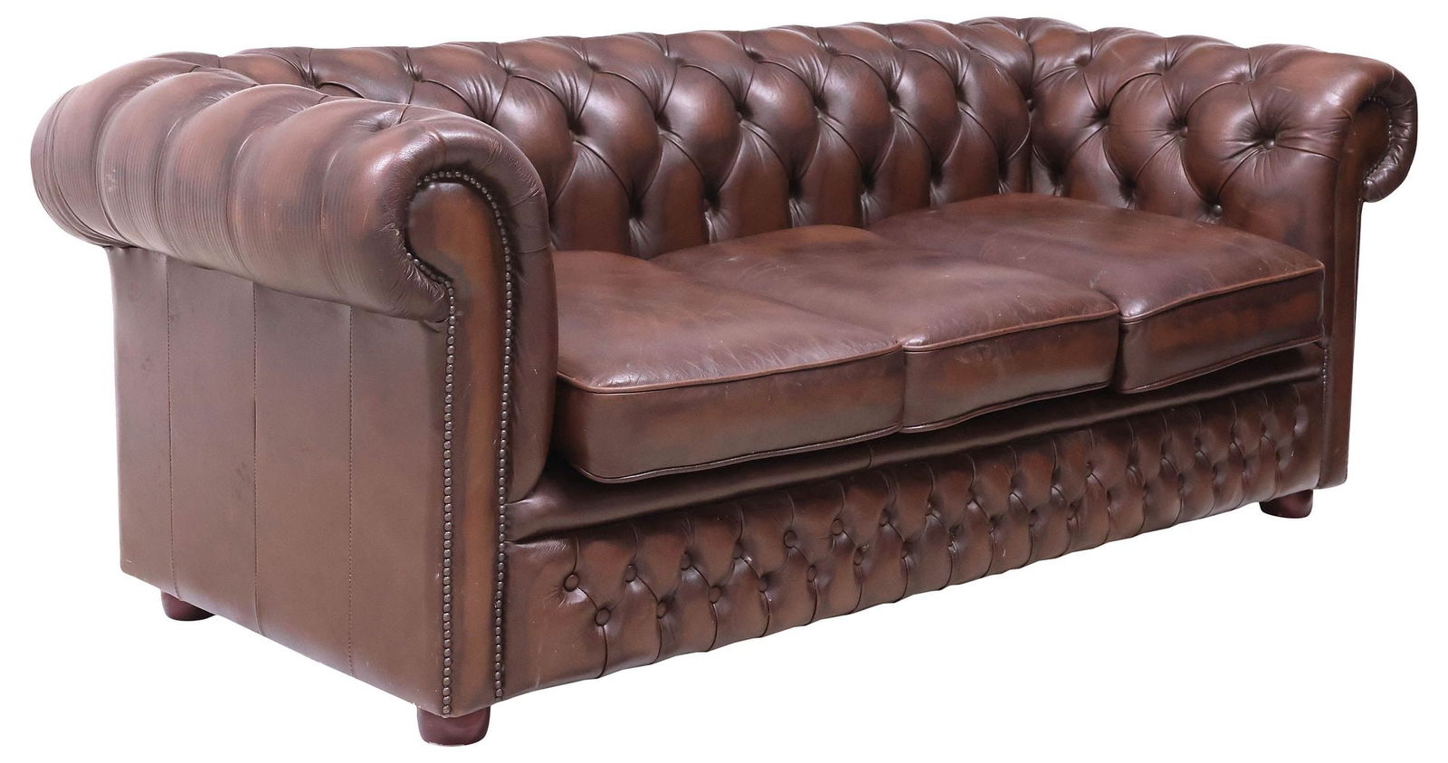 ENGLISH BROWN BUTTONED-LEATHER CHESTERFIELD STYLE SOFA (1 of 3)