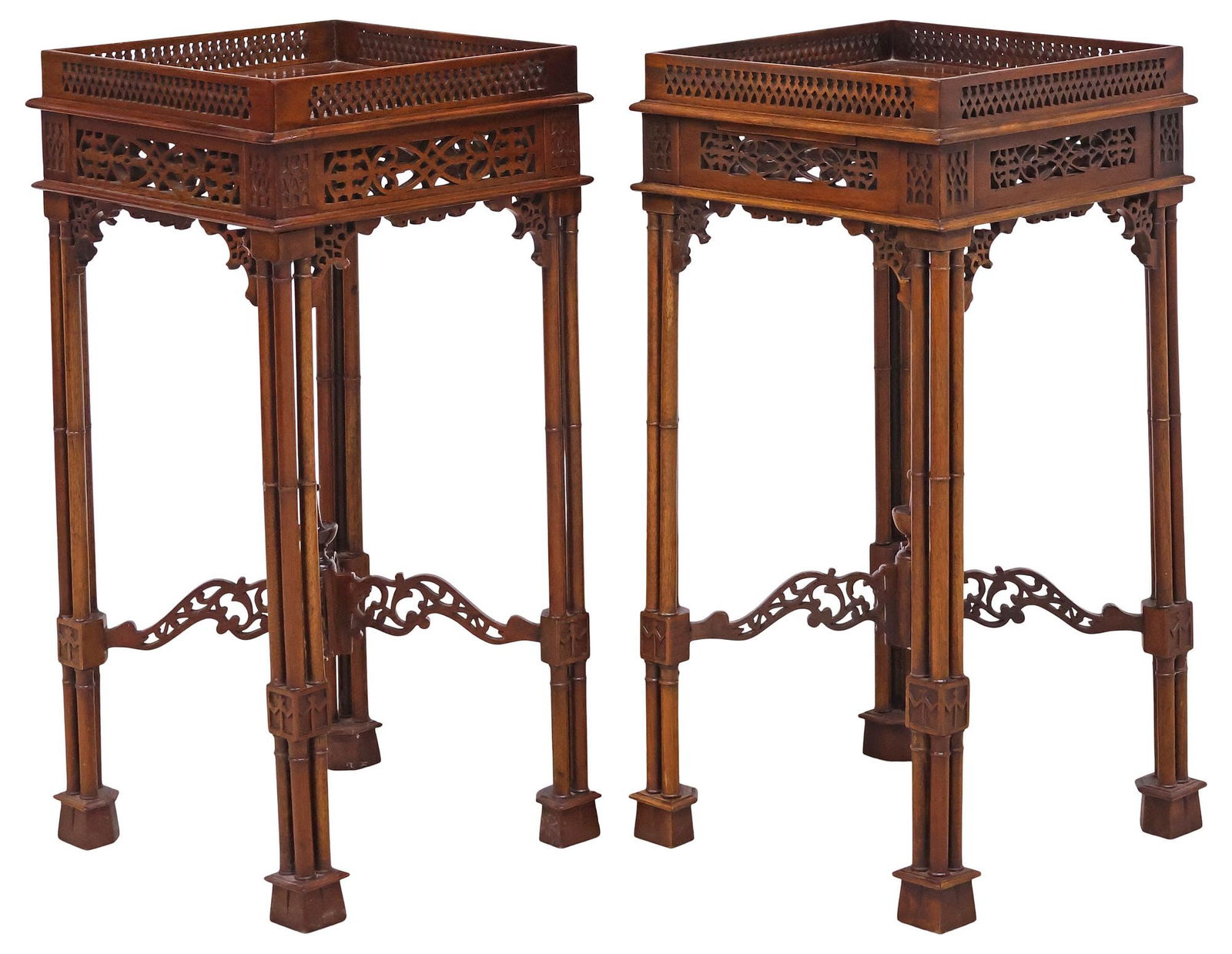 (2) ENGLISH CHINESE CHIPPENDALE FRET-CARVED MAHOGANY SIDE TABLES (1 of 4)