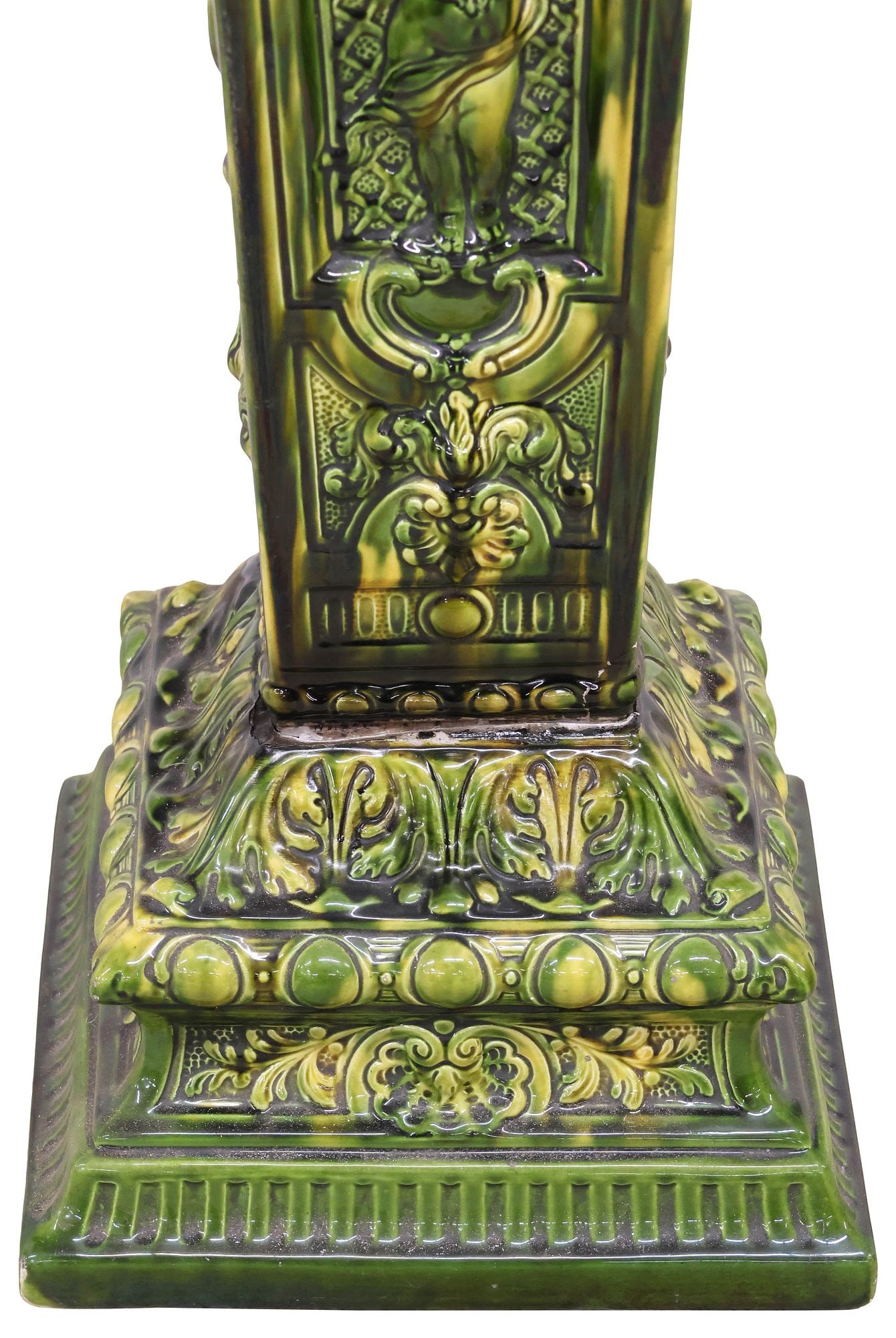 ENGLISH GREEN GLAZED MAJOLICA DISPLAY PEDESTAL / PLANT STAND - 6