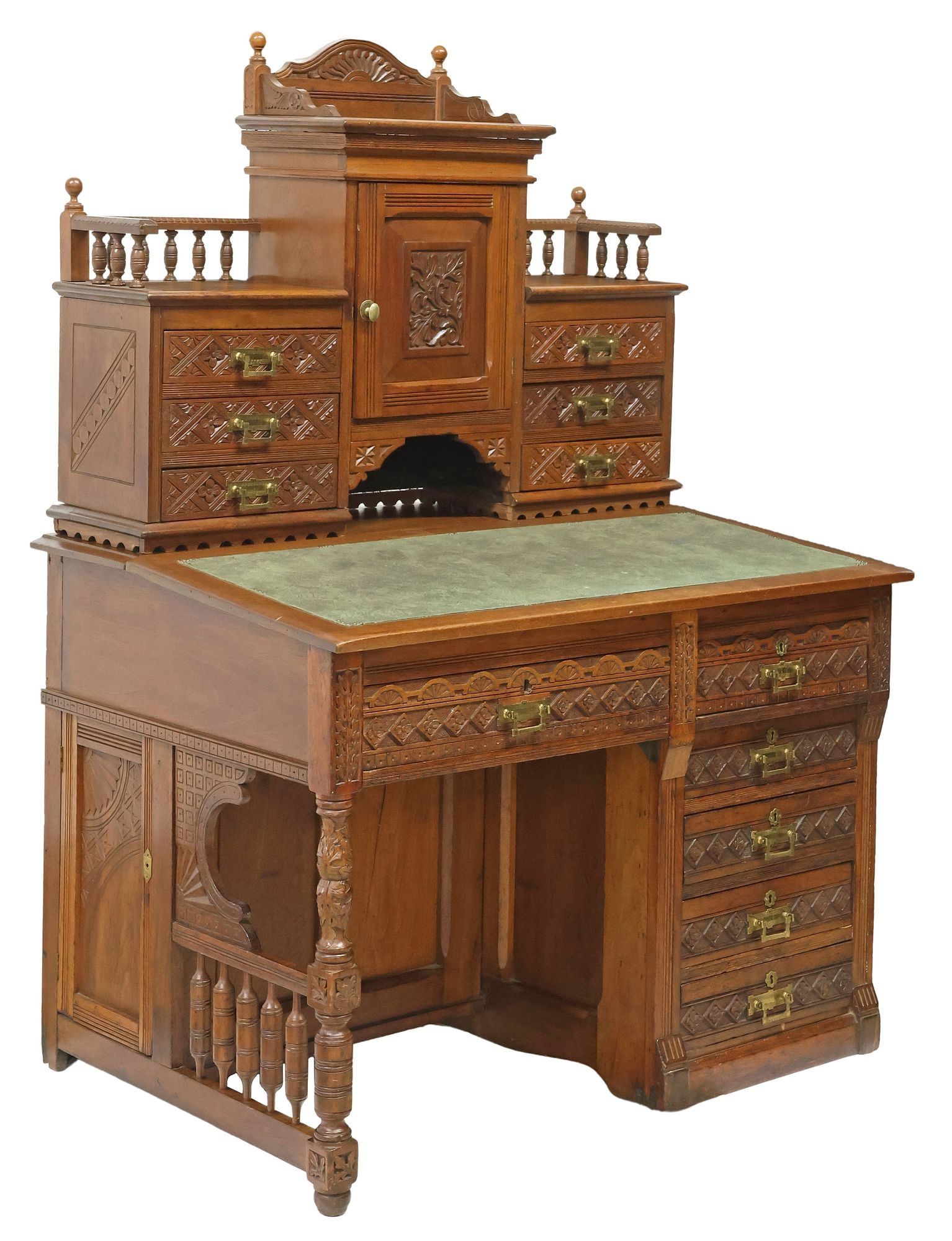 AMERICAN EASTLAKE CARVED SECRETARY WRITING DESK (1 of 9)