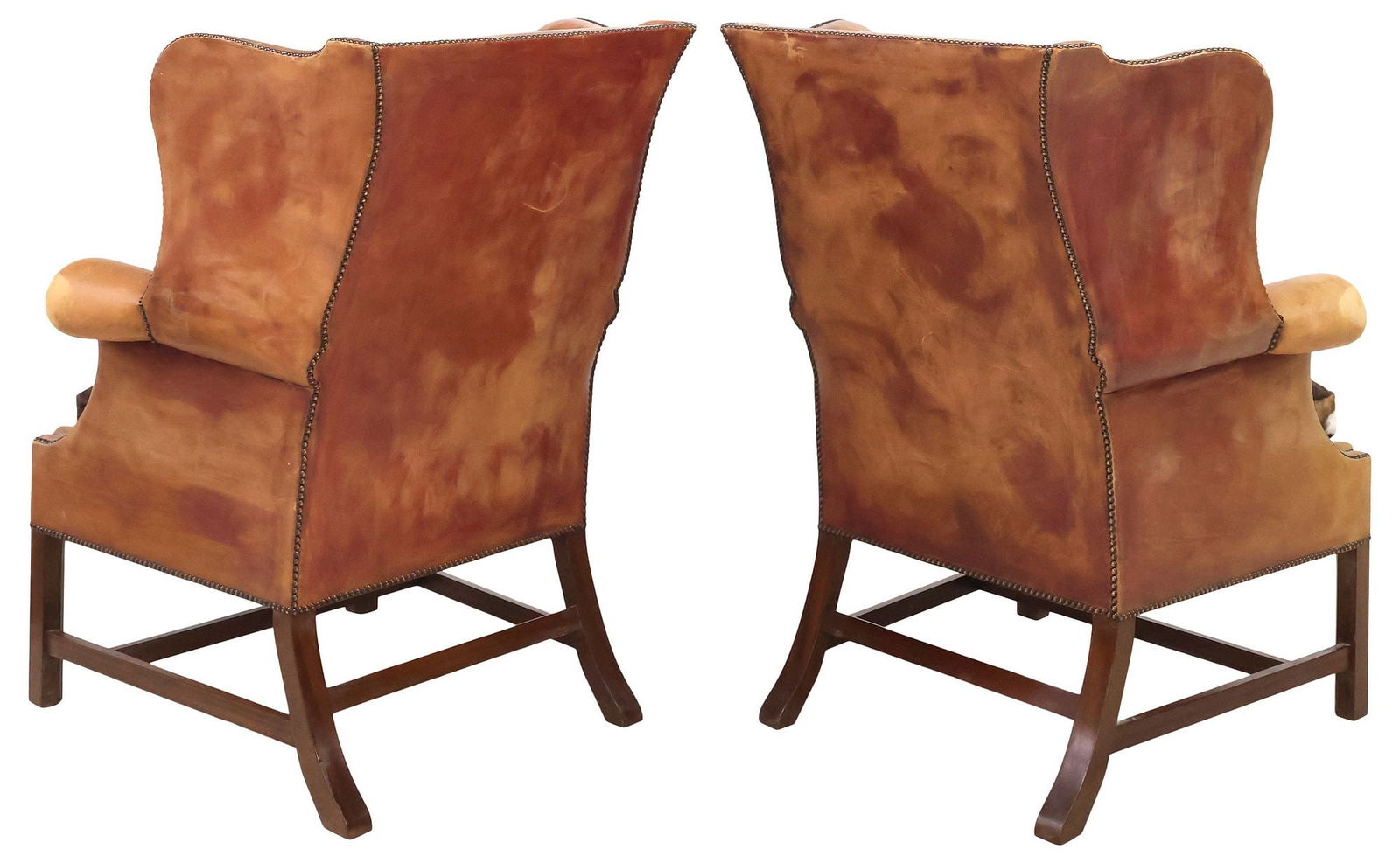 (2) ENGLISH LEATHER & COWHIDE UPHOLSTERED WINGBACK ARMCHAIRS - 3