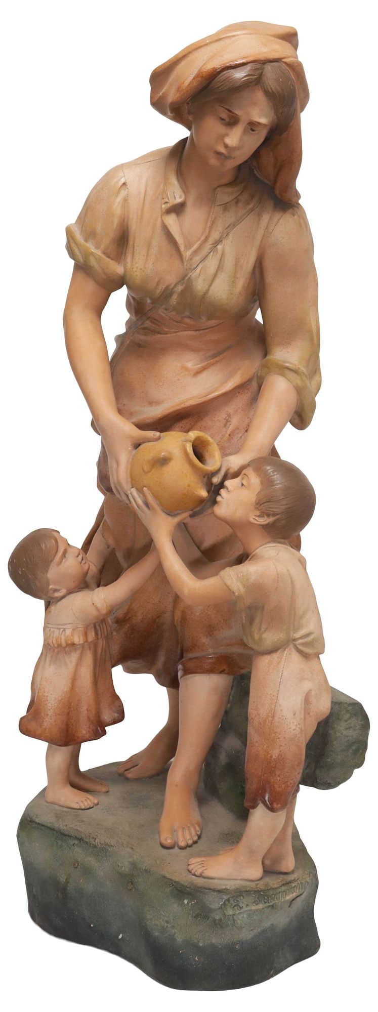 LORENZO VERGNANO (D.1910) TERRACOTTA SCULPTURE, MOTHER & CHILDREN, 28.5"H (1 of 8)