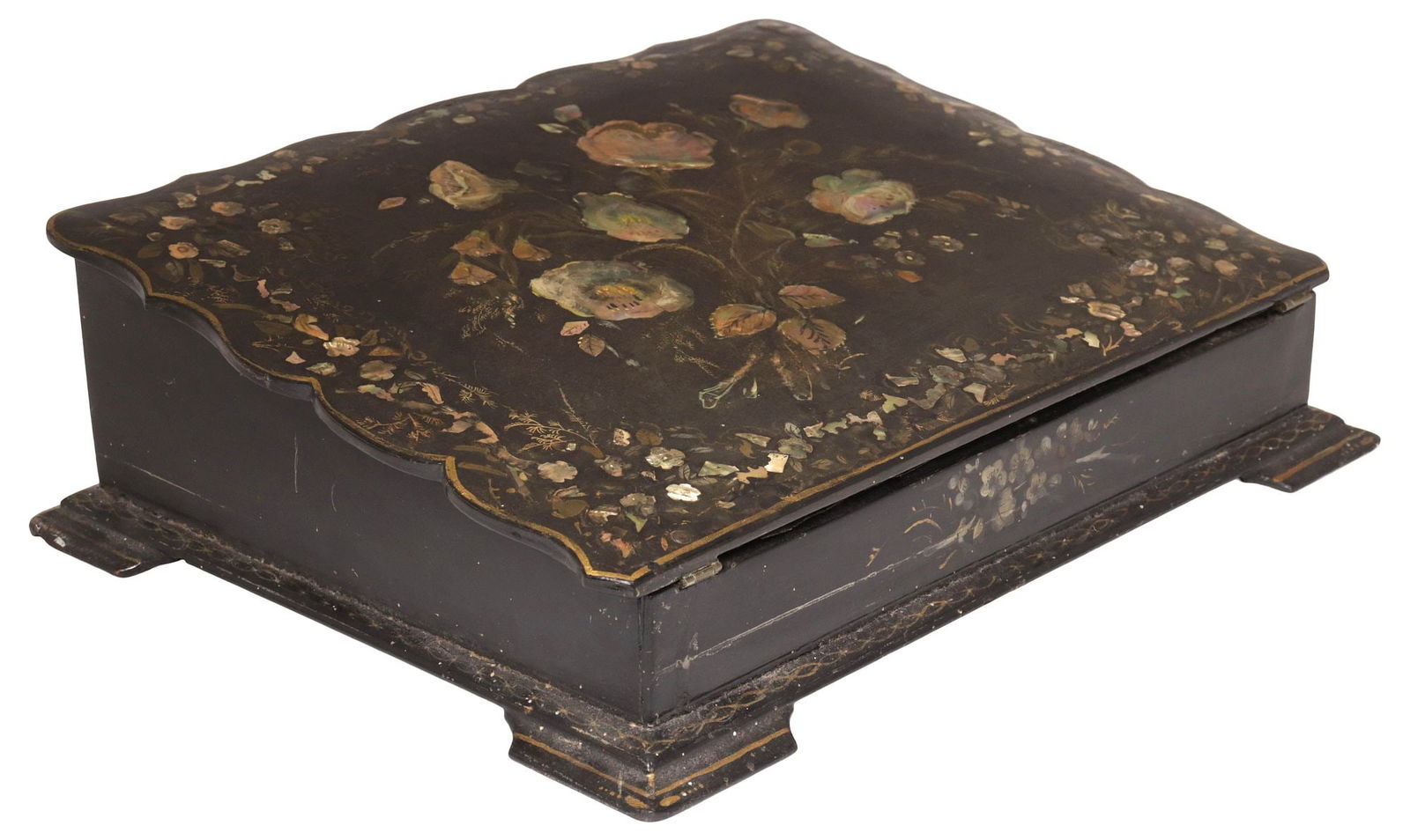 VICTORIAN INLAID PAPIER MACHE LAP DESK / WRITING COMPENDIUM BOX (1 of 7)