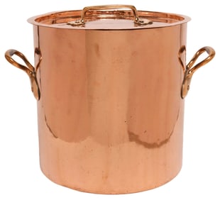 LARGE ENGLISH COPPER LIDDED KITCHEN STOCKPOT, 13"H