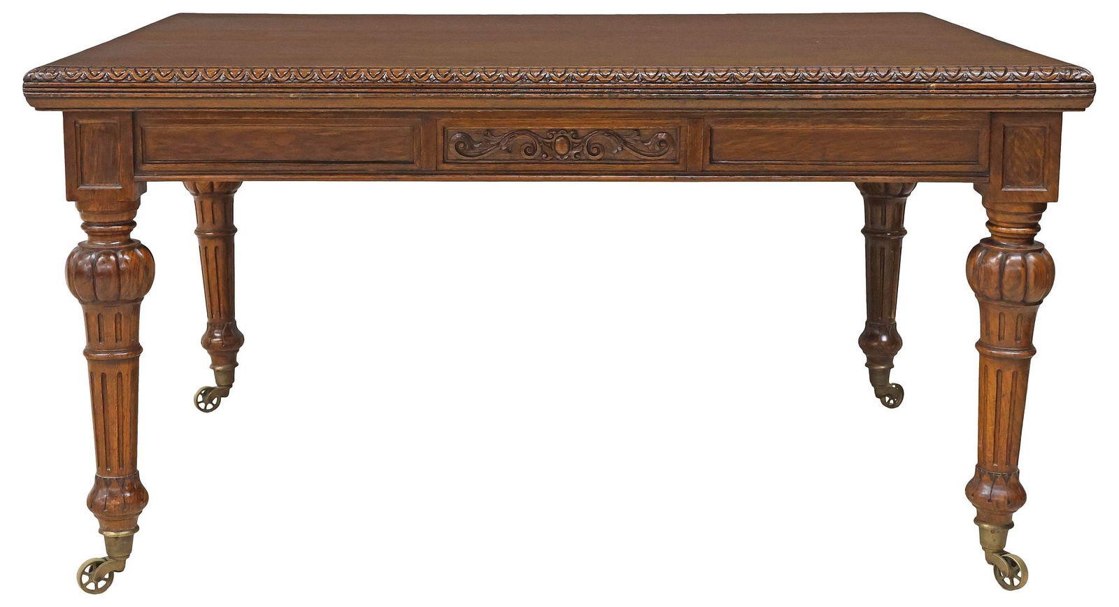 ENGLISH VICTORIAN CARVED OAK WRITING / LIBRARY TABLE - 2